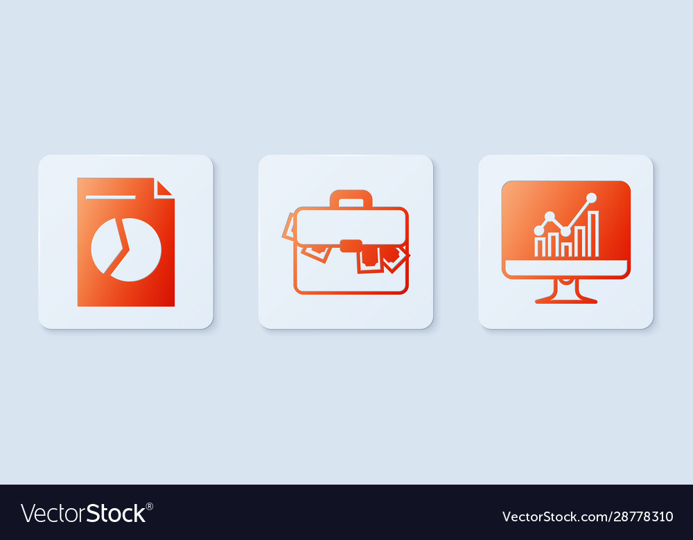 Set briefcase and money document with graph chart vector image Set briefcase and money document with graph chart