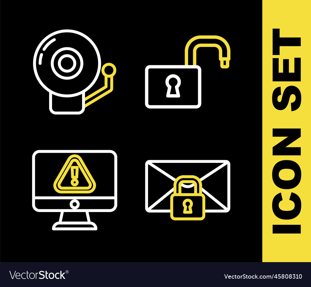Set line open padlock mail message password vector image Set line open padlock mail message password