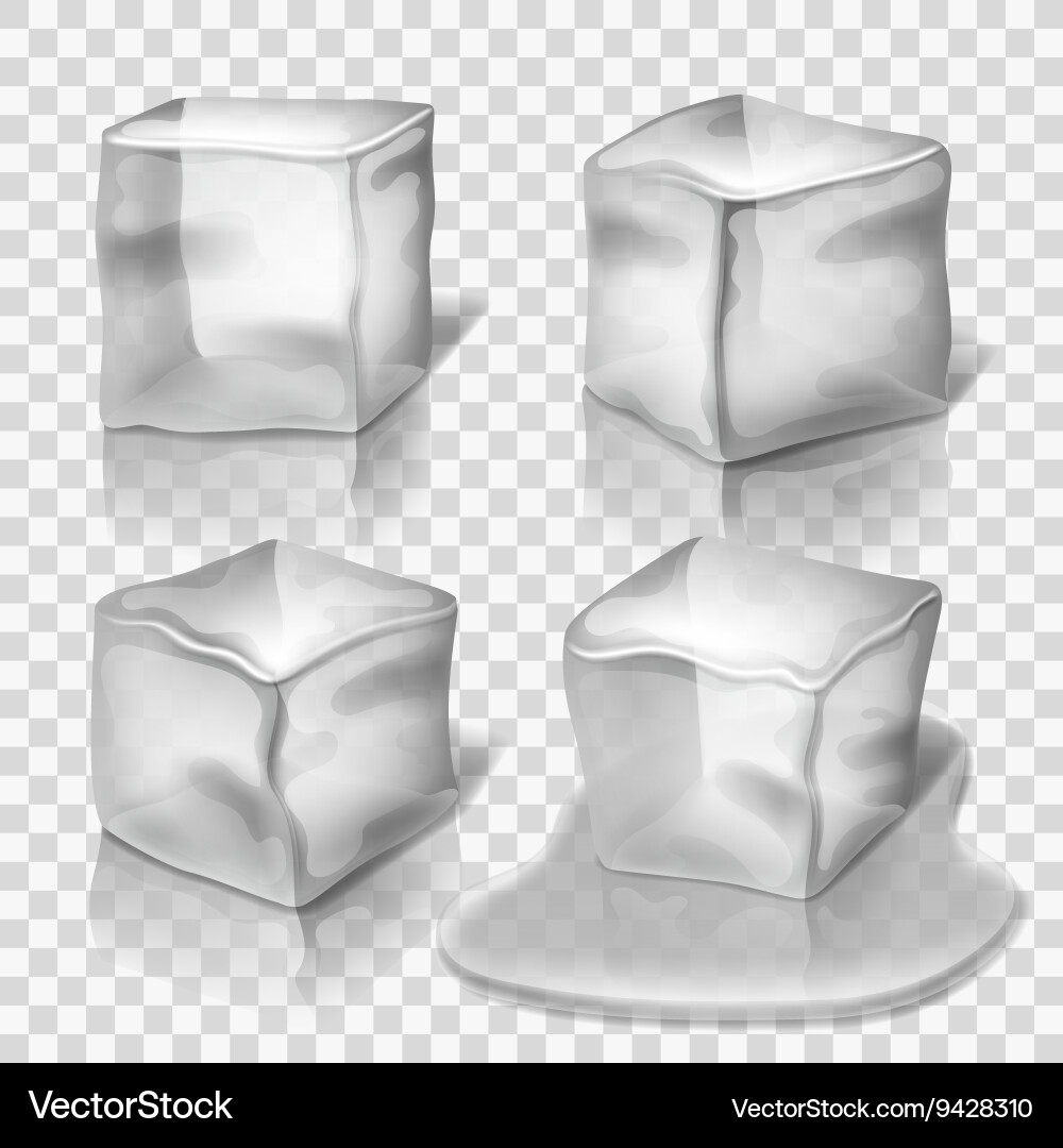 Transparent colorless ice cubes set Royalty Free Vector