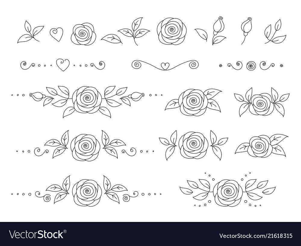 Art hand drawn set of rose flower icons vector image Art hand drawn set of rose flower icons