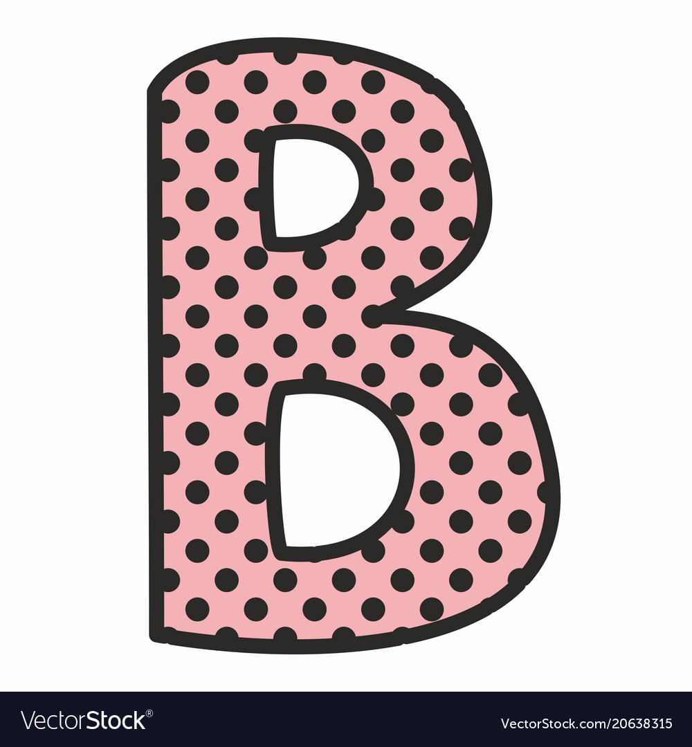 b alphabet letter with black polka dots on pink vector image