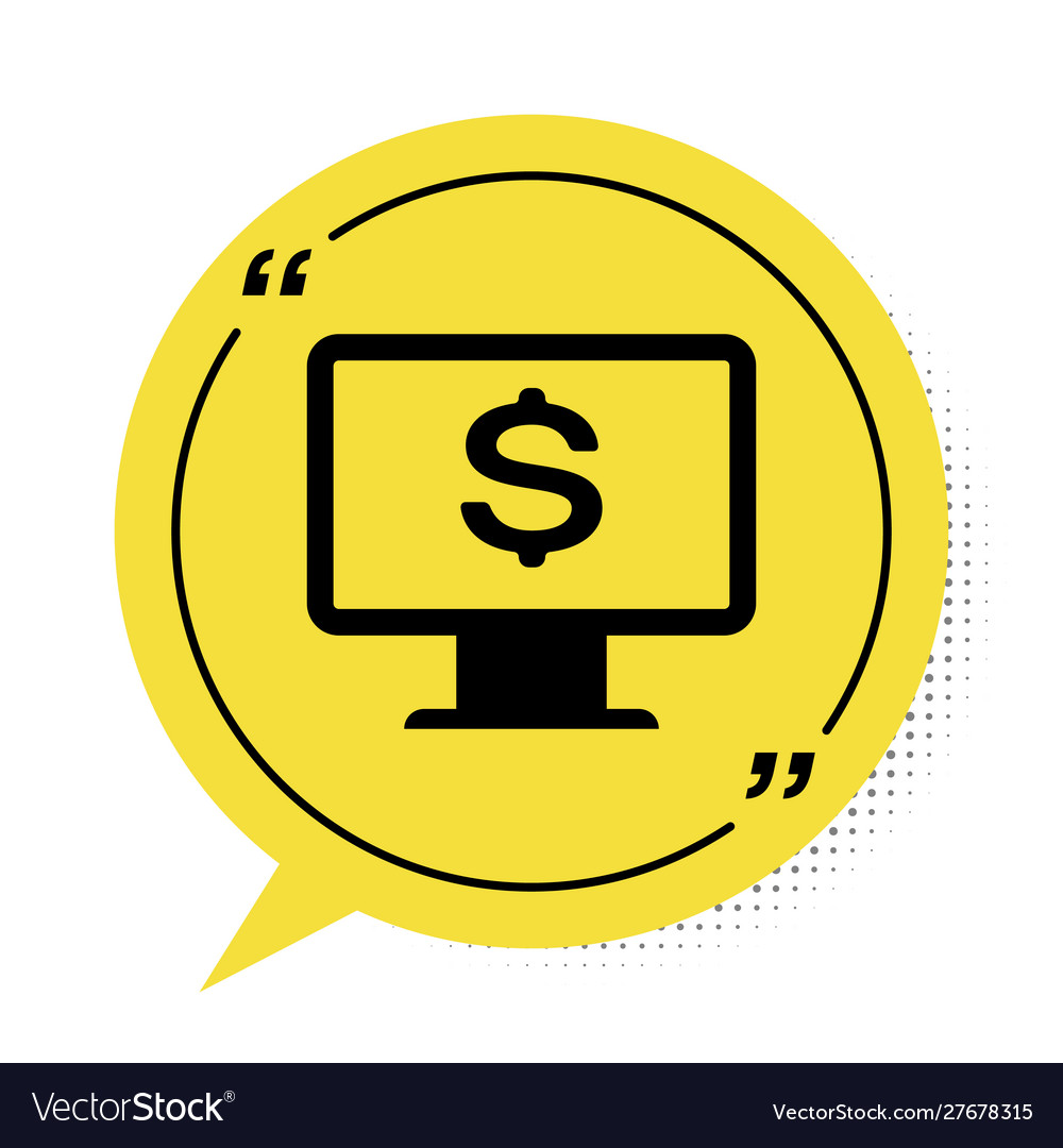 Black computer monitor with dollar icon isolated