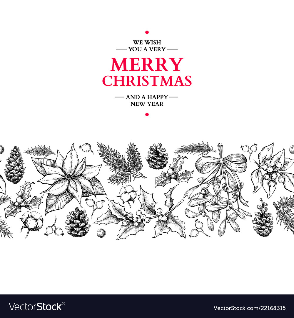 Christmas garland frame hand drawn vector image Christmas garland frame hand drawn