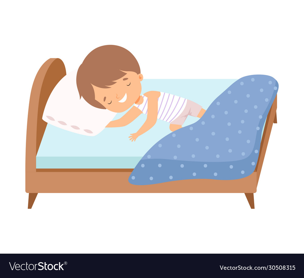 Cute smiling little boy sleeping sweetly in his Vector Image