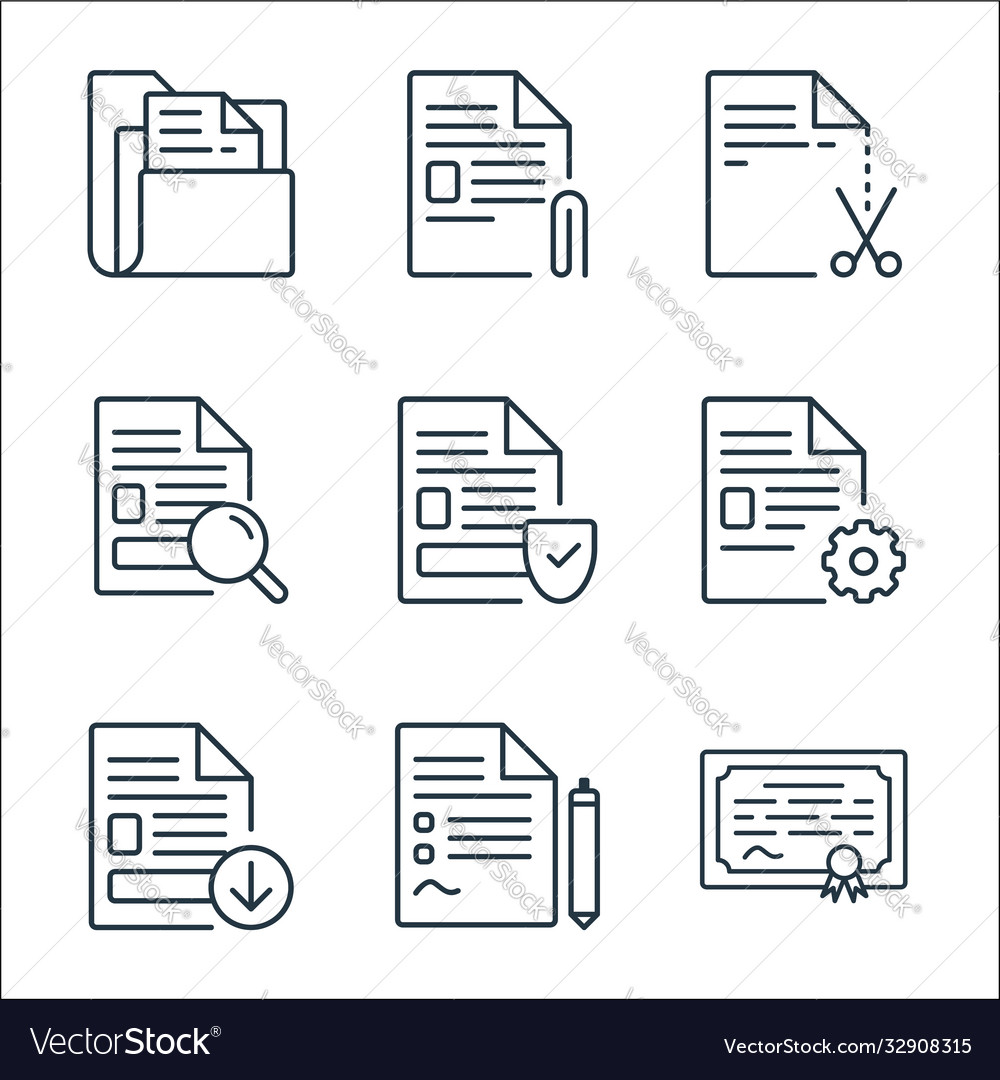 Document line icons linear set quality vector image Document line icons linear set quality