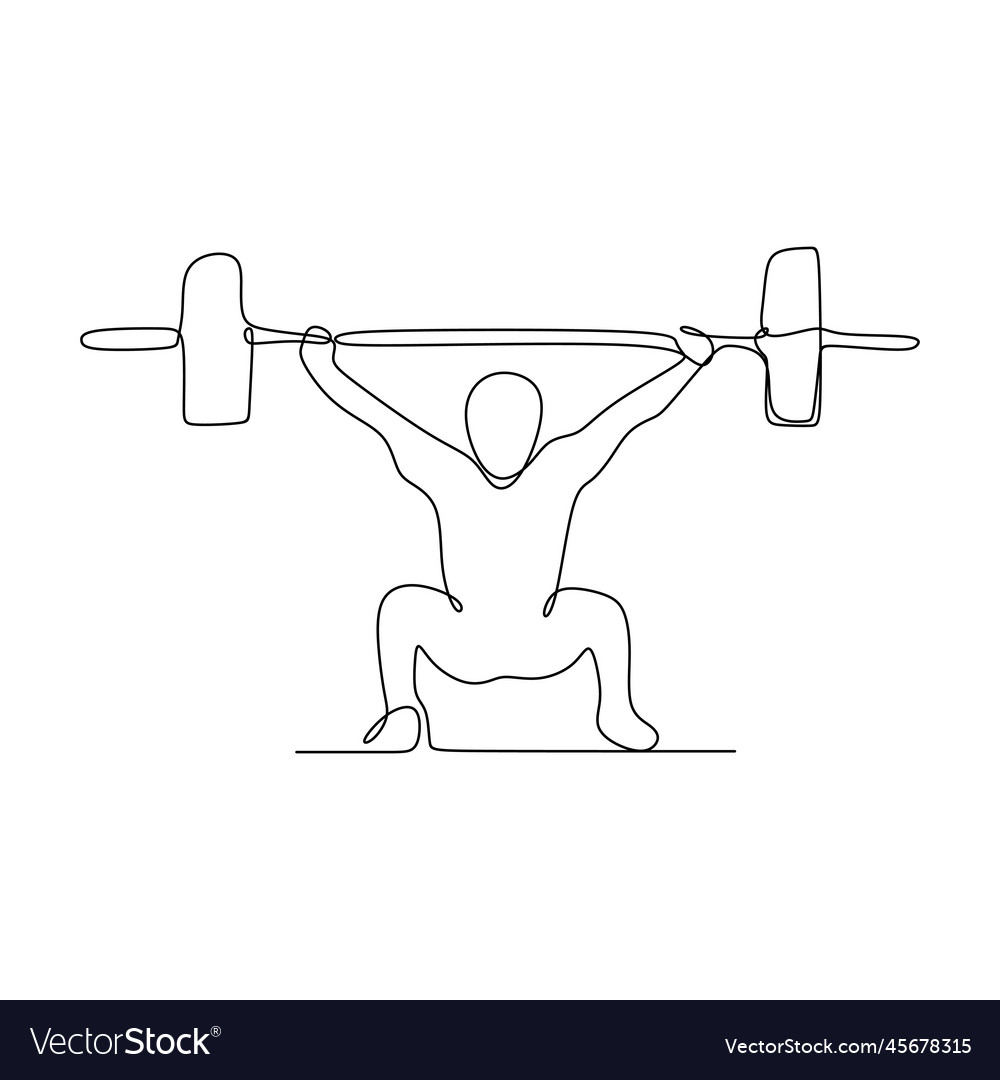 Drawing of a continuous line of weightlifting Vector Image