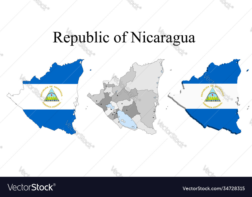 Flag nicaragua on map and with regional