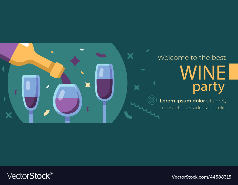 Flaches Design Wein Party horizontale Banner