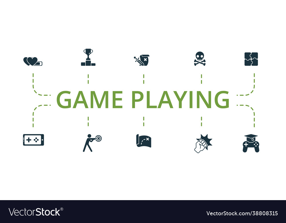 Game playing icon set contains editable icons