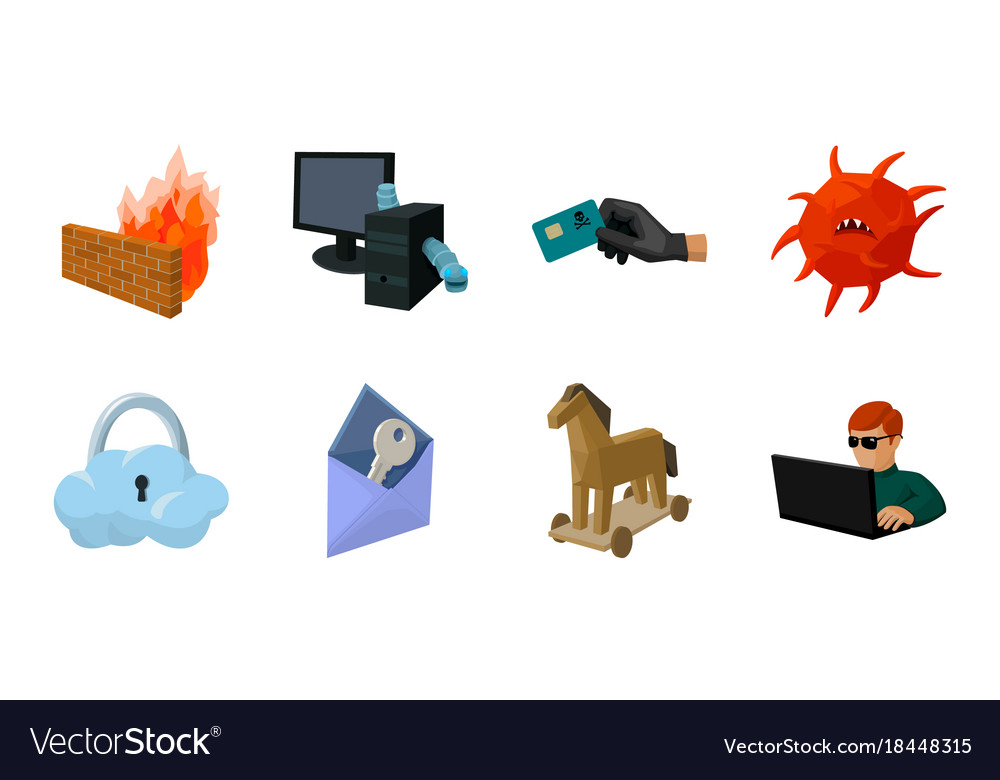 Hacker and hacking icons in set collection