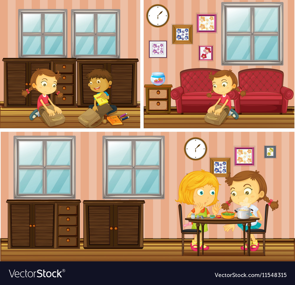 House scene with kids doing different activities Vector Image