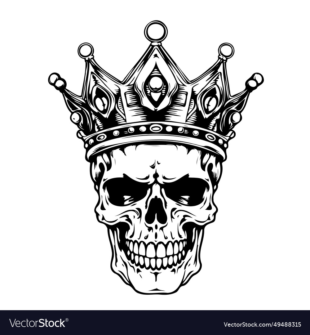 Human skull in crown sketch hand drawn vector image Human skull in crown sketch hand drawn