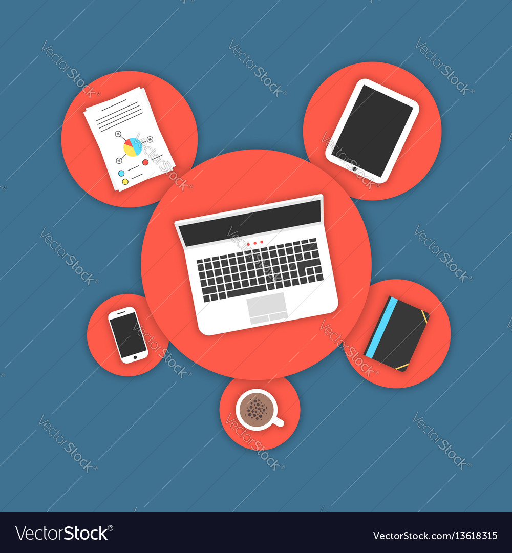 Office items in red circles with shadow vector image Office items in red circles with shadow