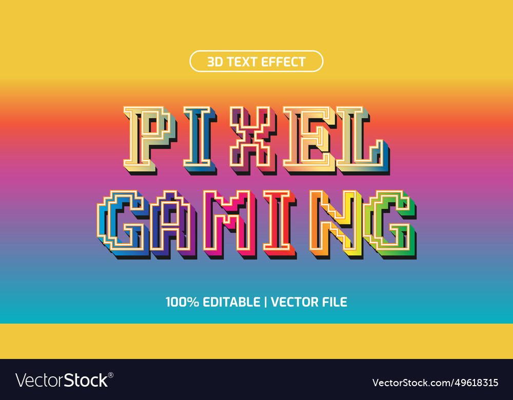 Pixel gaming cartoon 3d text effect Royalty Free Vector