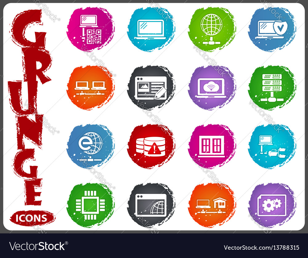 Server network icons set in grunge style