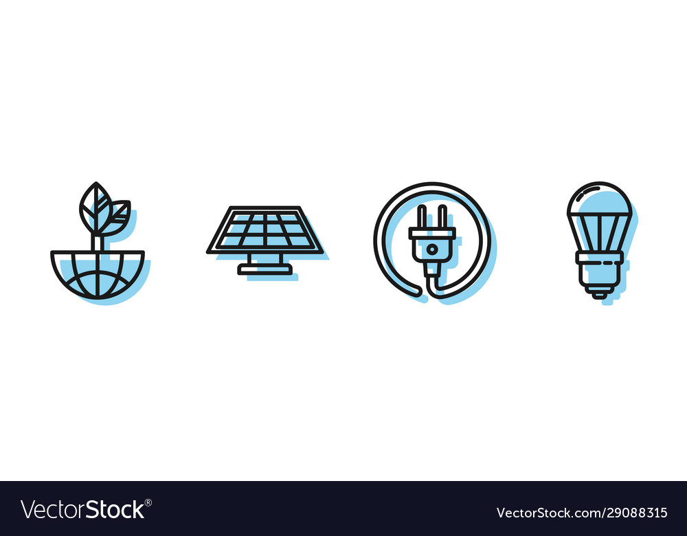 Set line electric plug earth globe and leaf vector image Set line electric plug earth globe and leaf