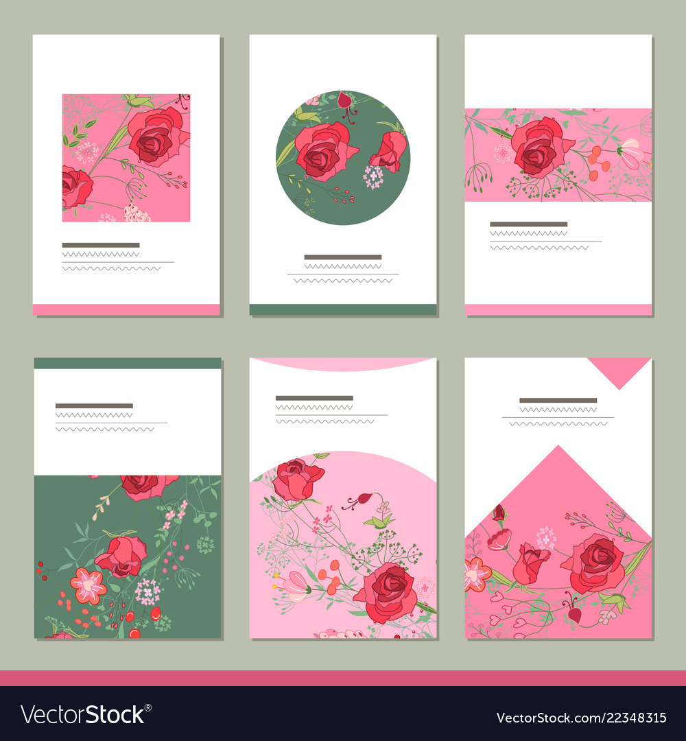 set with six floral romantic templates roses and vector image