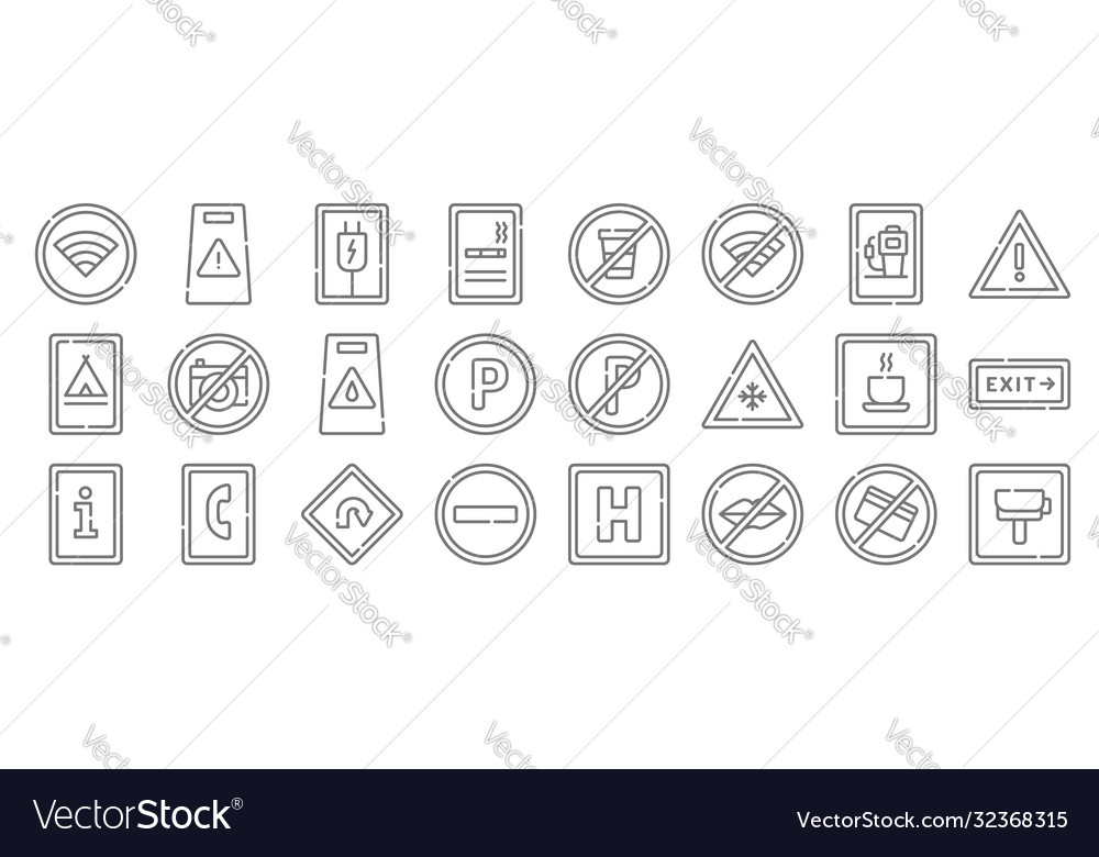 Signals and prohibitions line icons linear set Vector Image Signals and prohibitions line icons linear set