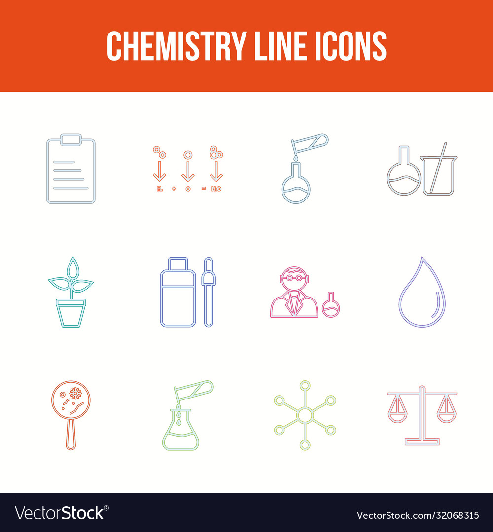 Unique chemistry line icon set