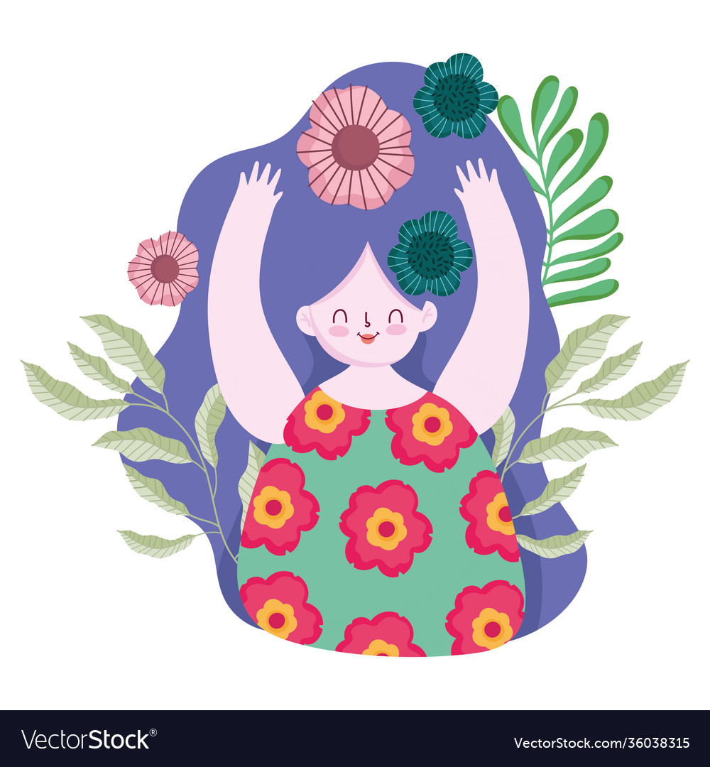 Woman with flowers in hair decoration cartoon Vector Image