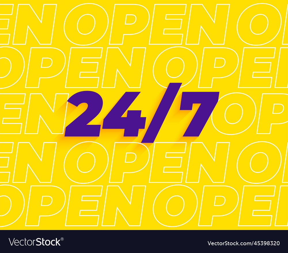 24 hours and 7 days open service flat background vector image 24 hours and 7 days open service flat background