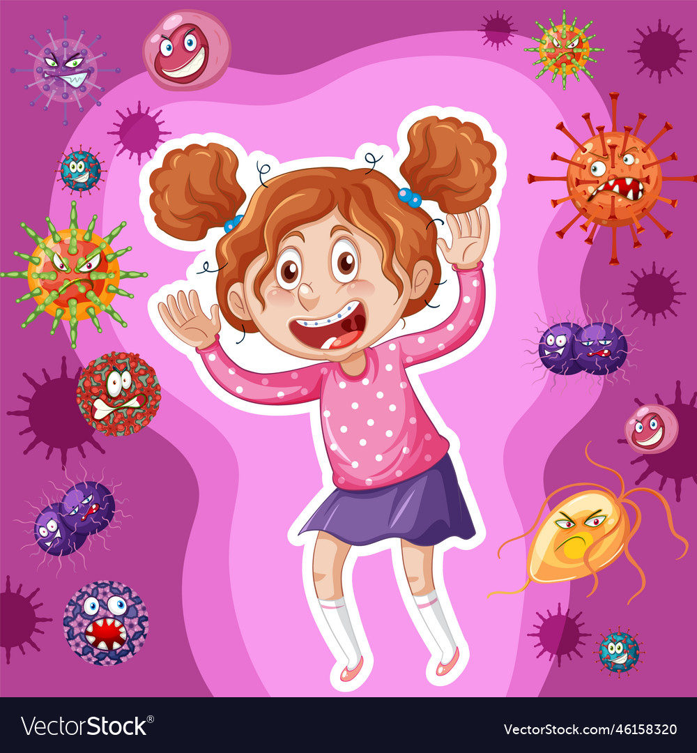 A girl surrounded by germs background