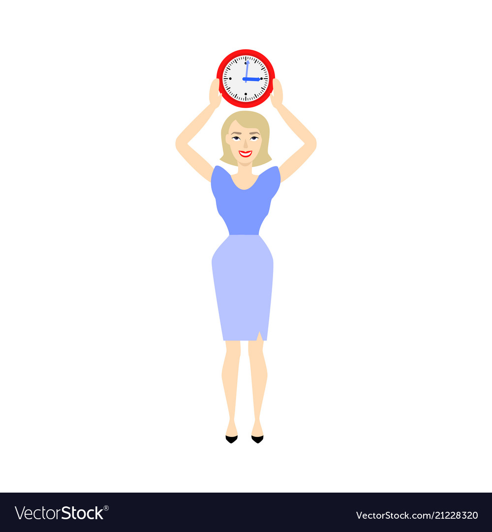 Business woman time clock deadline concept Vector Image Business woman time clock deadline concept