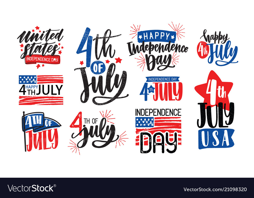 Collection usa independence day lettering Vector Image