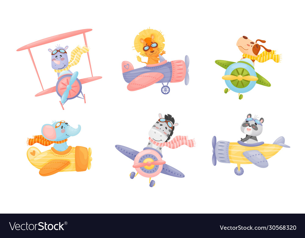 Cute animals wearing aviator goggles flying Vector Image