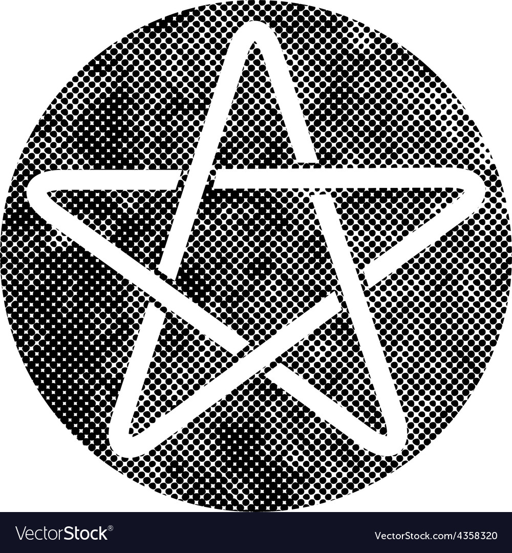 Five point star icon with pixel print halftone