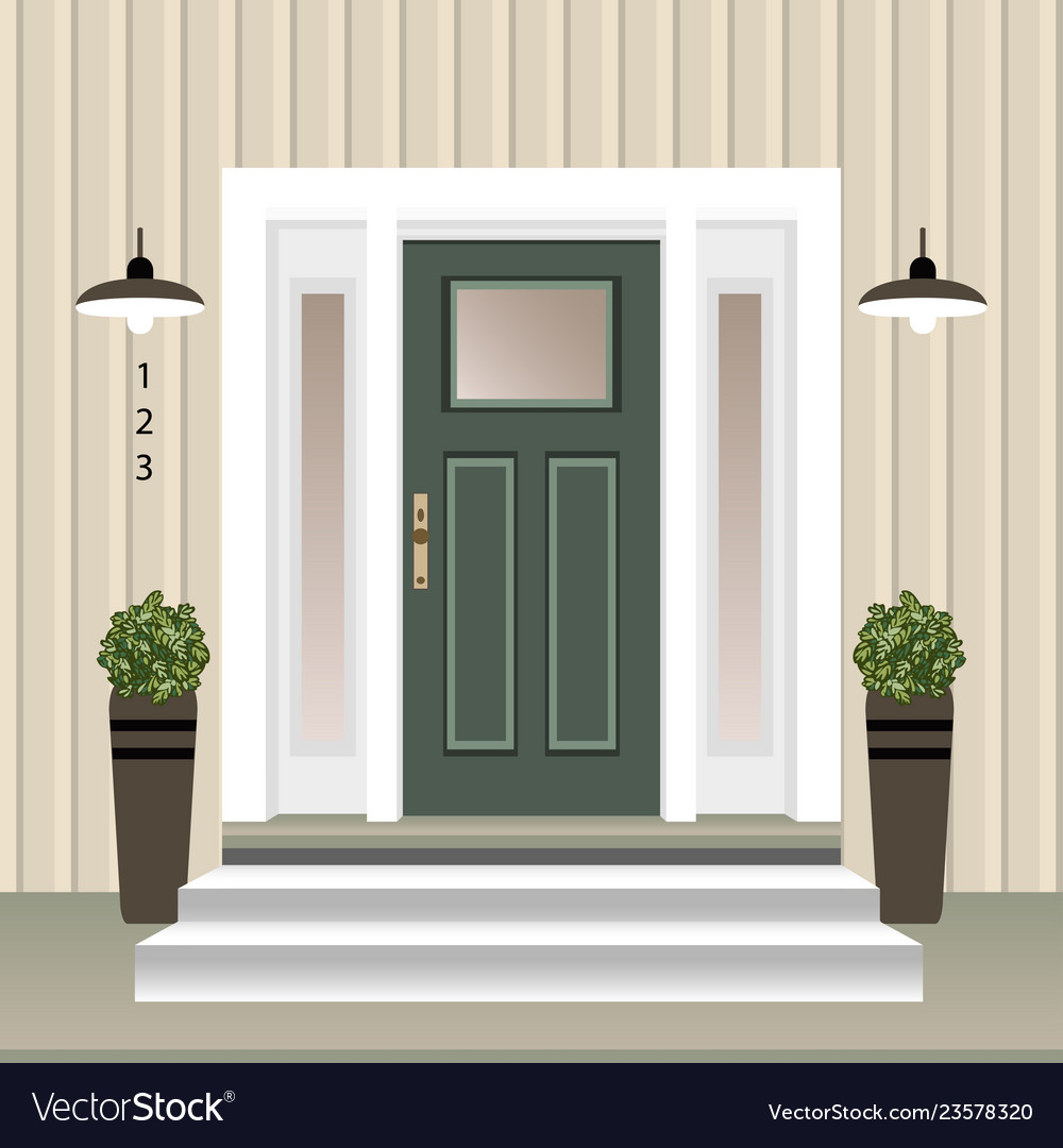 House door front with doorstep and steps porch Vector Image