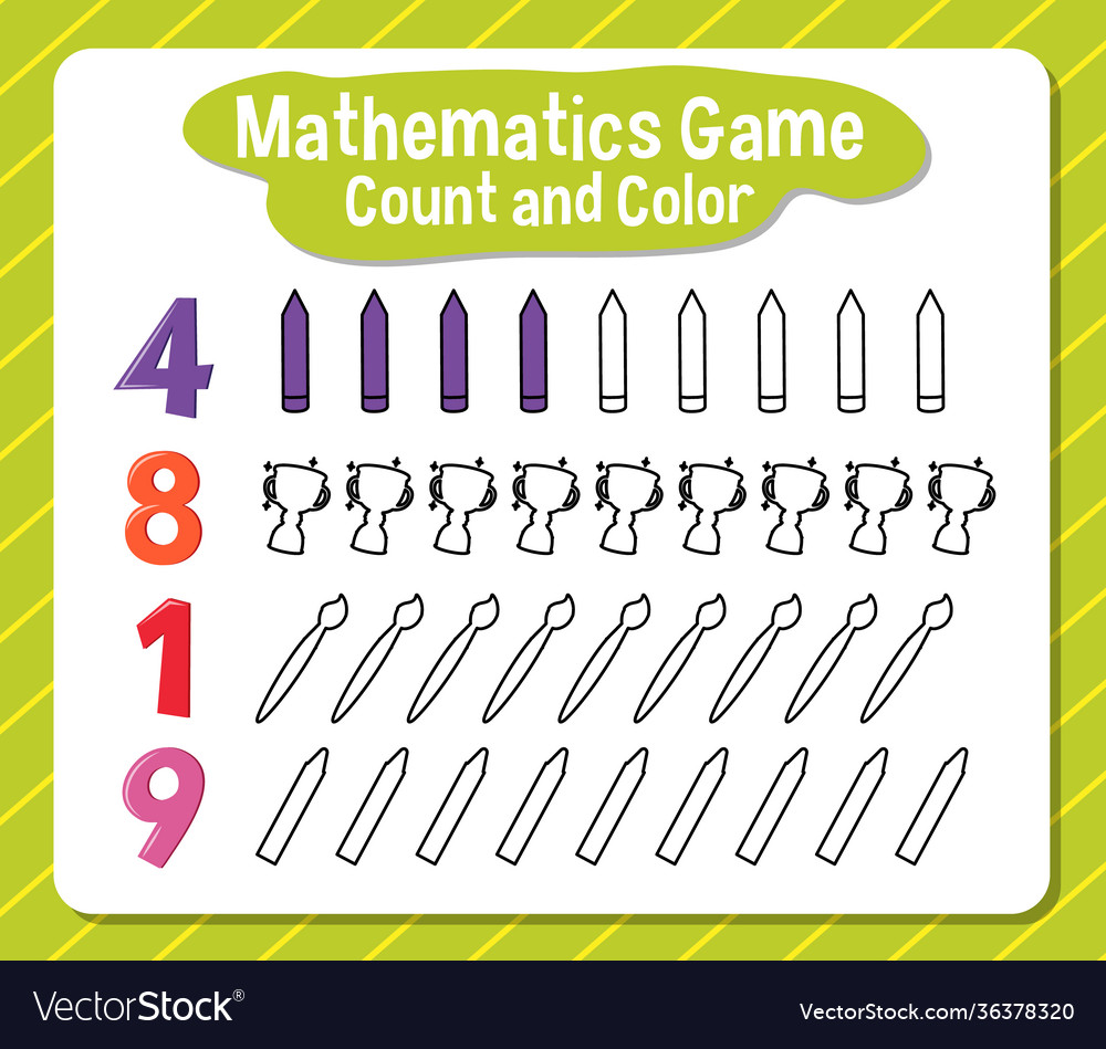 Mathematics game count and color worksheet
