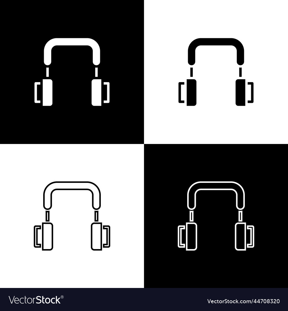 Set headphones icon isolated on black and white