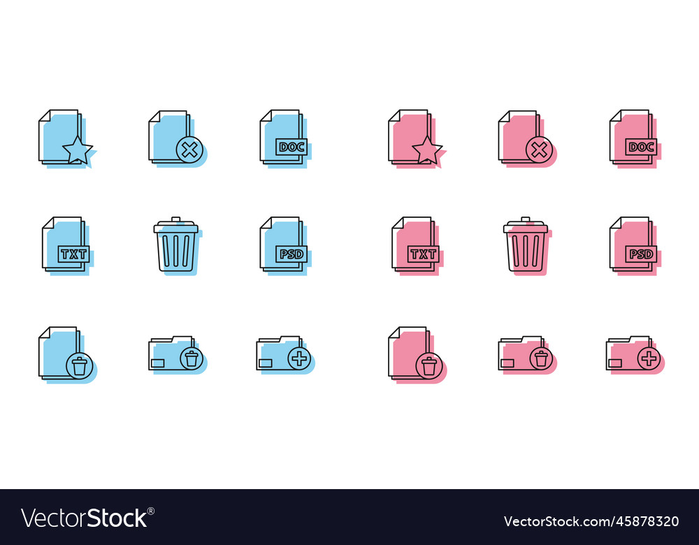 Set line delete file document folder vector image Set line delete file document folder