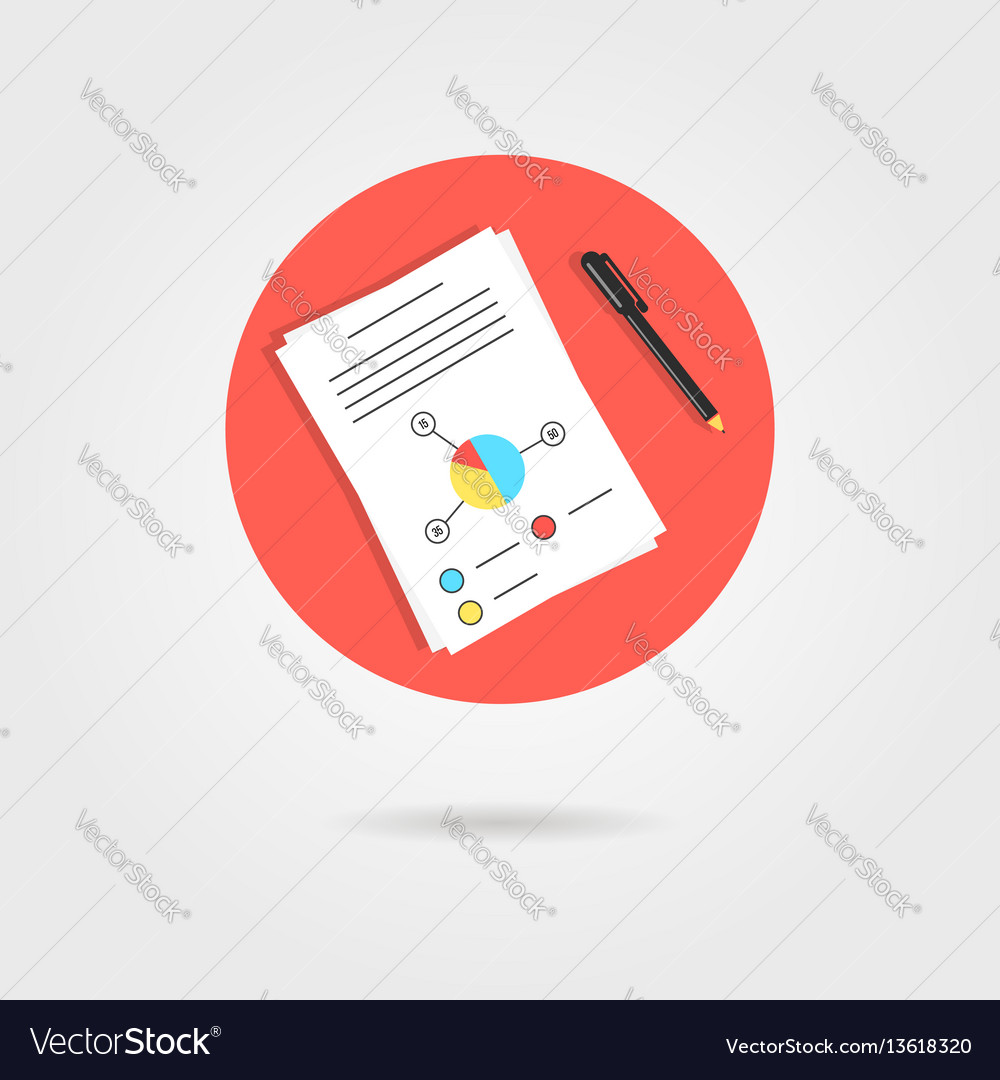White sheet with graph and pen in red circle vector image White sheet with graph and pen in red circle