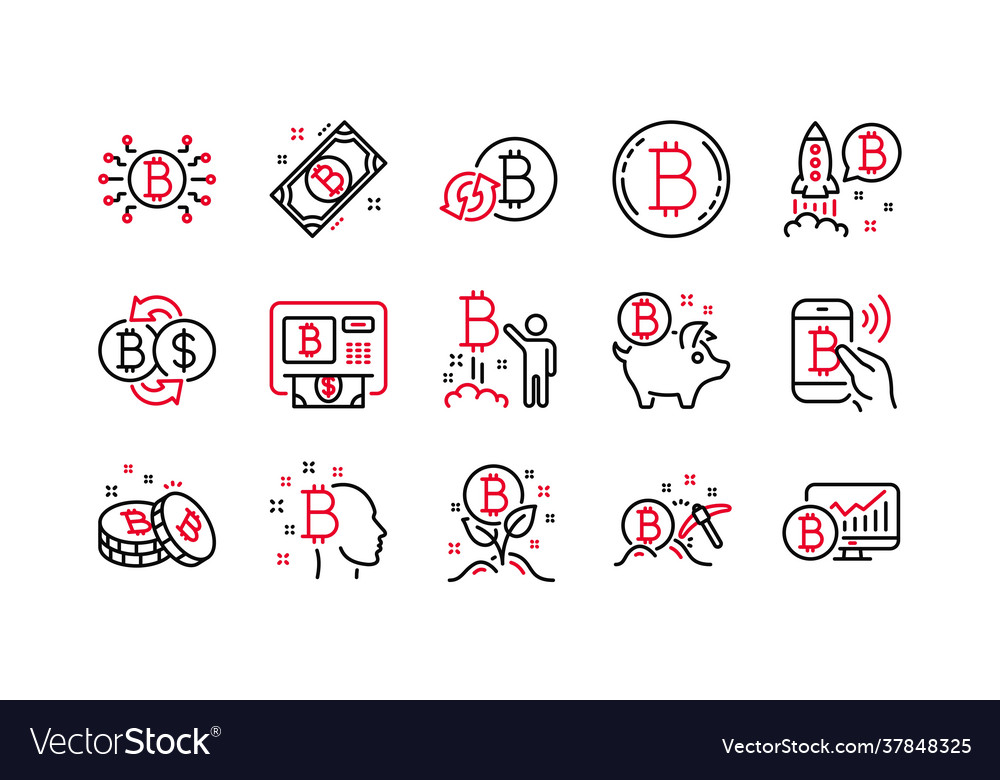 Bitcoin line icons blockchain crypto ico