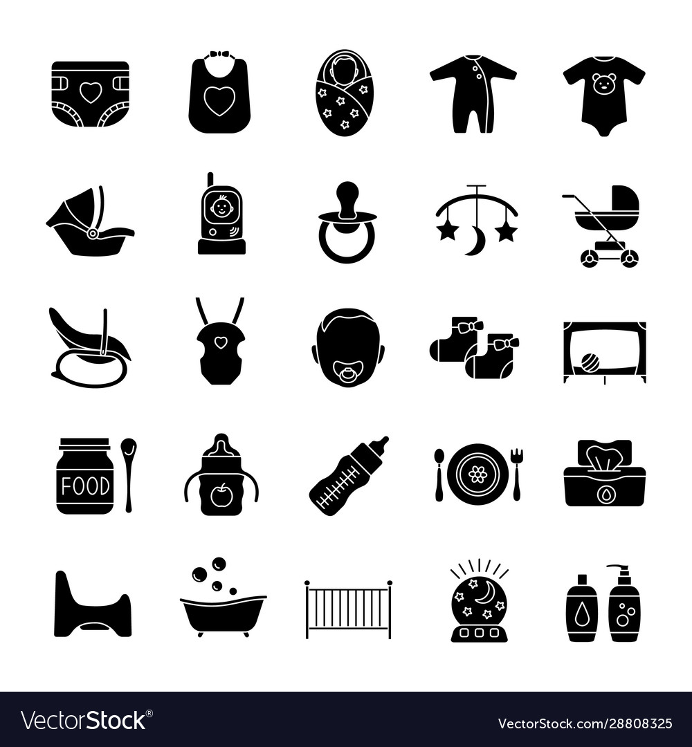 Childcare glyph icons set Royalty Free Vector Image