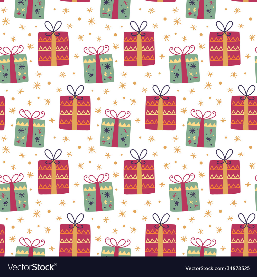 Christmas gift box decoration seamless pattern Vector Image