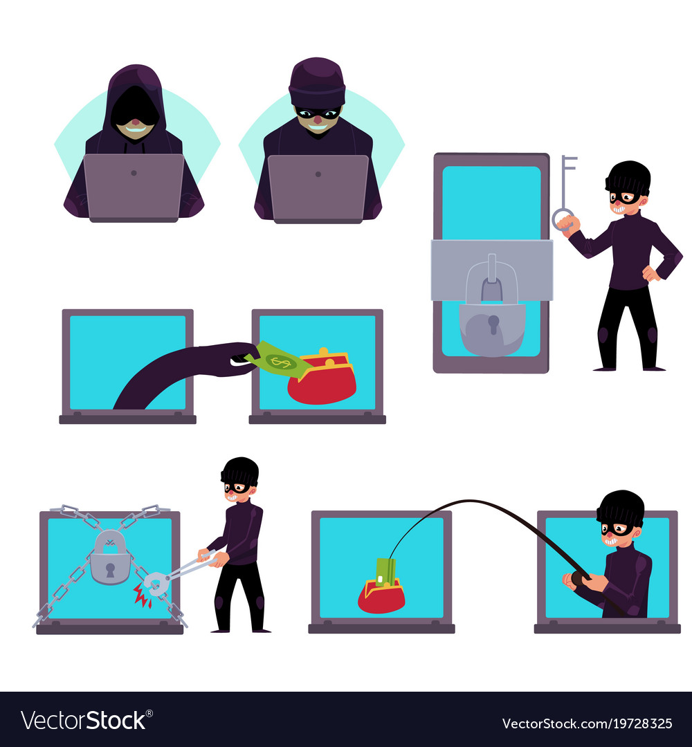 Computer hacker working on laptop stealing money