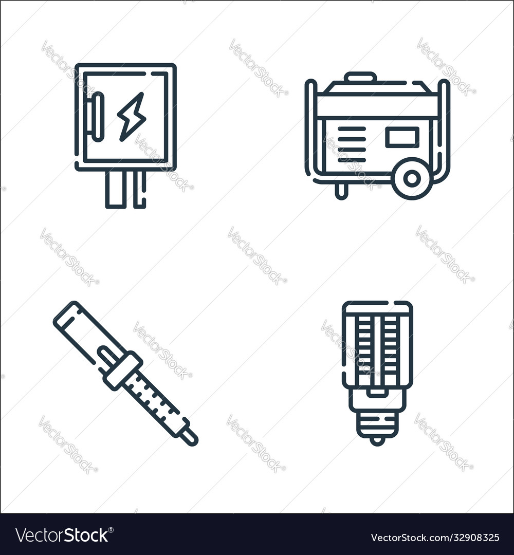 Electrician tools and line icons linear set