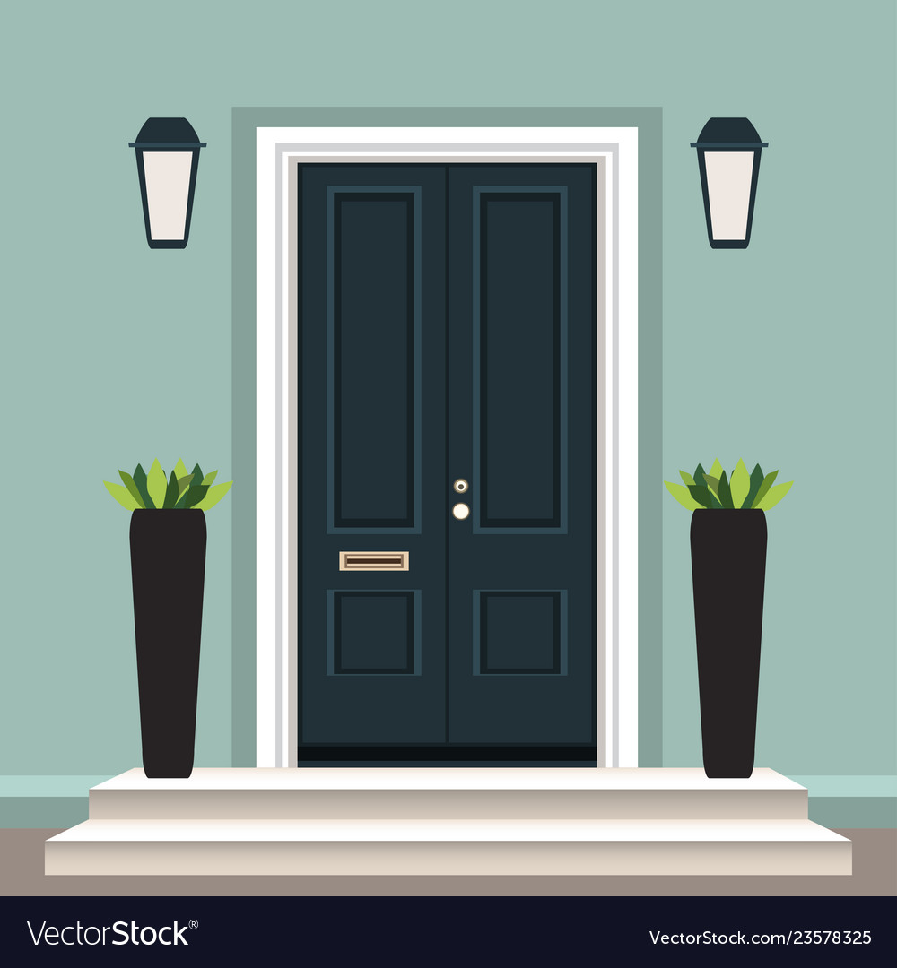 House door front with doorstep and steps porch Vector Image