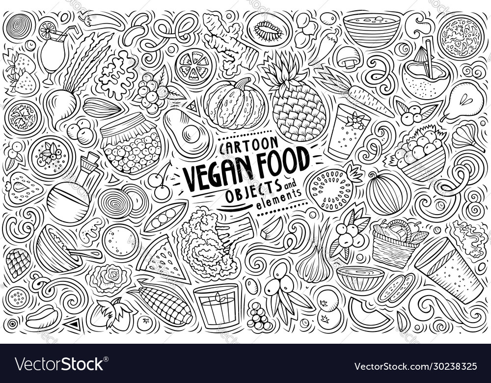 Set vegan food theme items objects and Royalty Free Vector