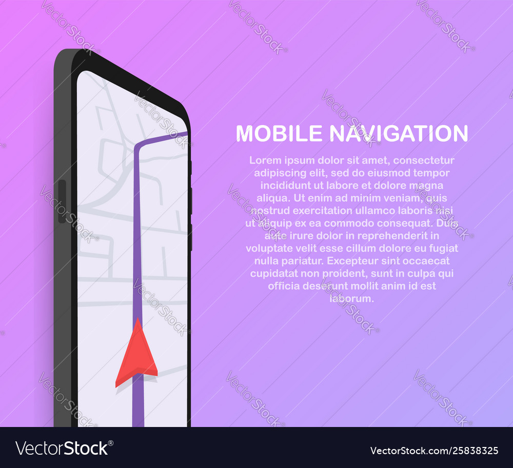Smartphone with mobile navigation app on screen vector image Smartphone with mobile navigation app on screen