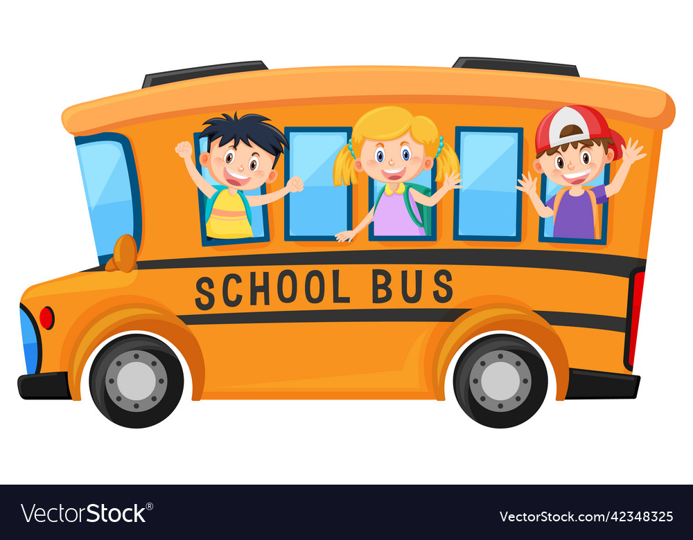 Student in school bus on white background Vector Image