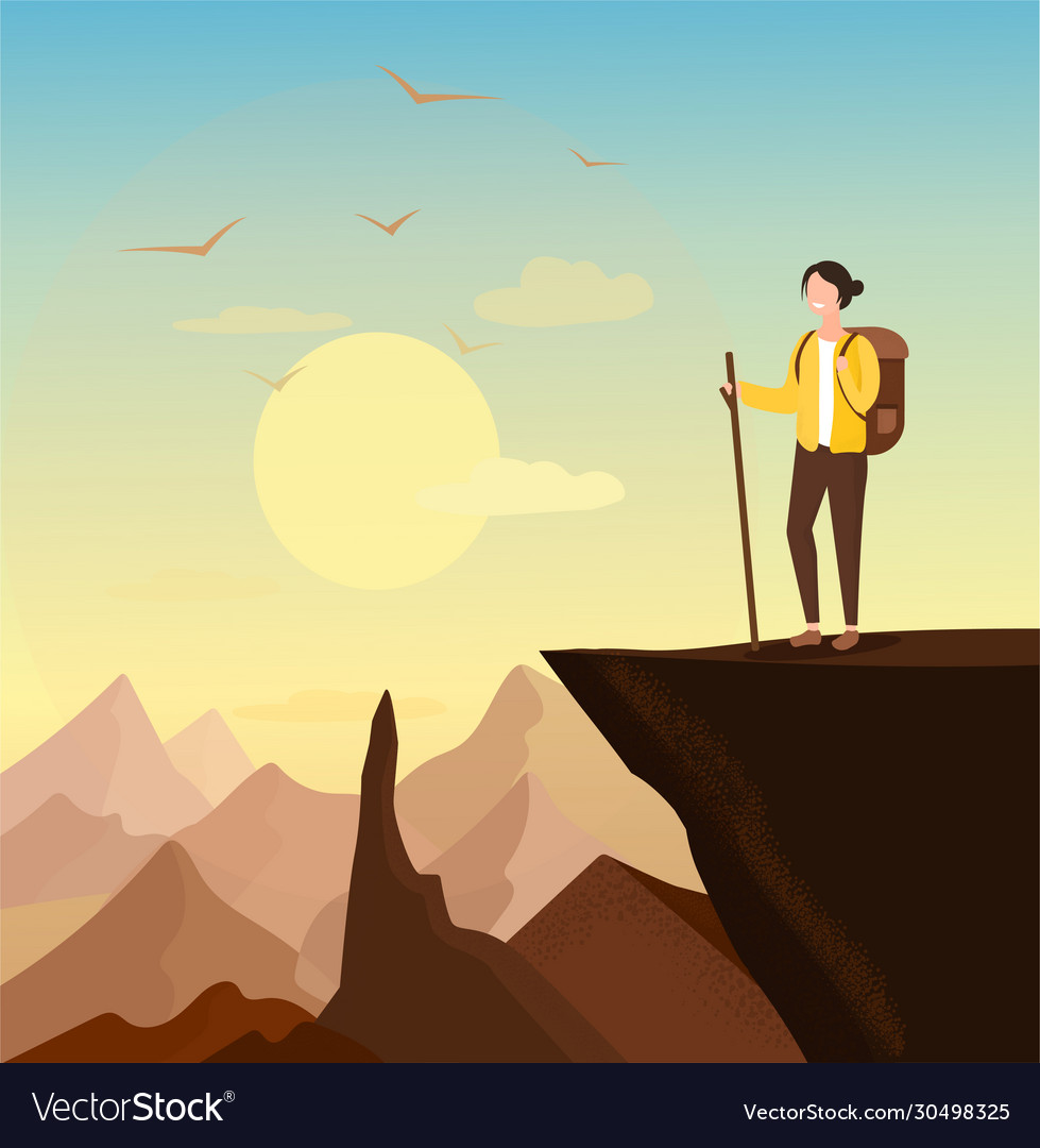 Erfolgskonzept eine junge Frau kletterte Berg vector image Erfolgskonzept eine junge Frau kletterte Berg