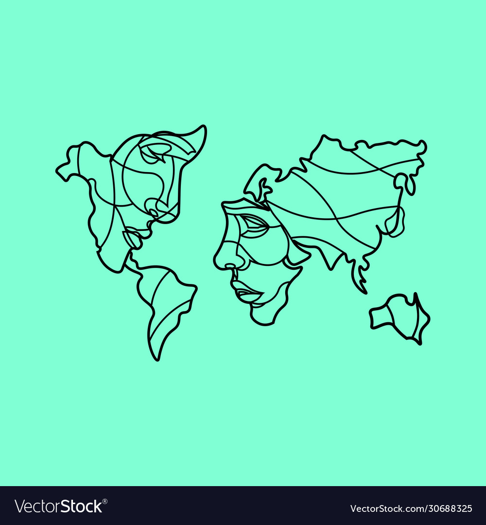 World map with faces icon in white on an isolated Vector Image