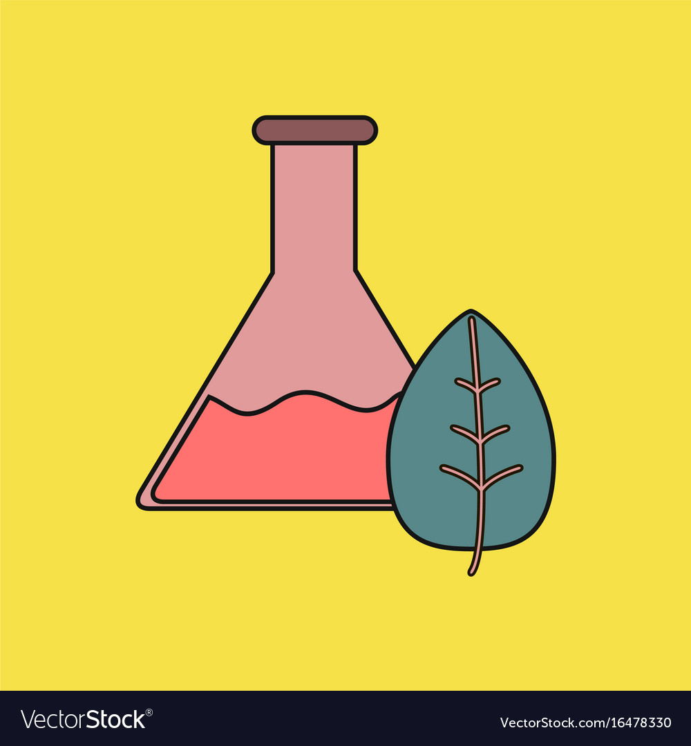 Flat icon design collection lab flask with leaf