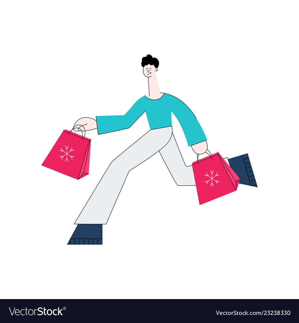 Flat man with shopping bags