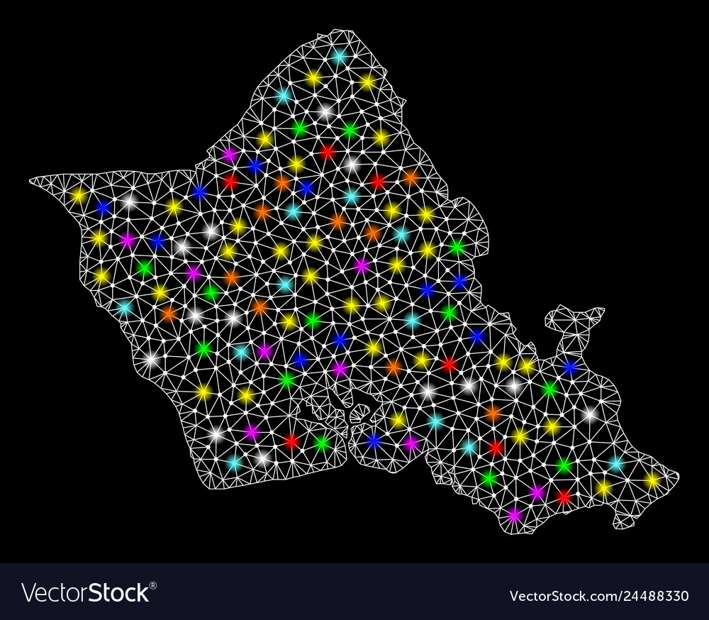 Mesh wire frame map of oahu island with colorful