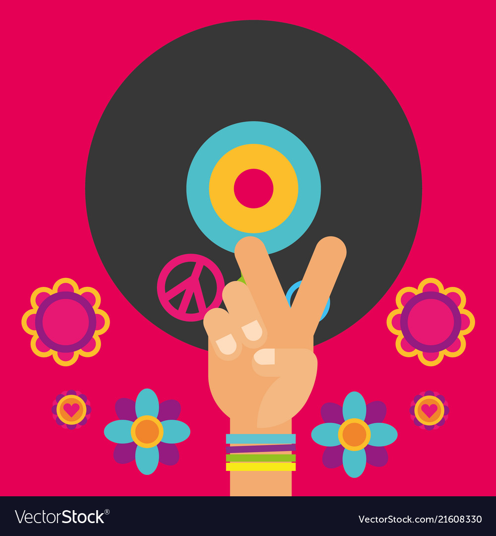 Musical guitar vinyl disc hand flowers free spirit